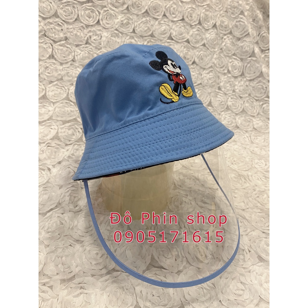 [Bé 5-12 tuổi] Mũ bucket nón vành mickey chống giọt bắn cho trẻ em, vòng đầu 54cm, tấm chắn có thể tháo rời