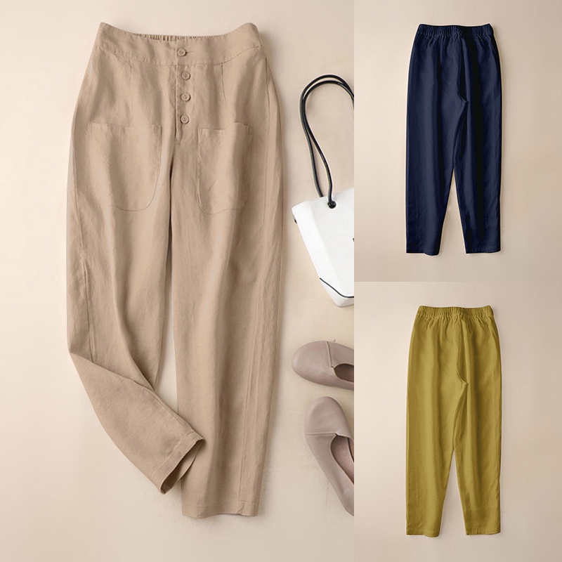 Quần ZANZEA ống rộng màu trơn phong cách Hàn Quốc cho nữ