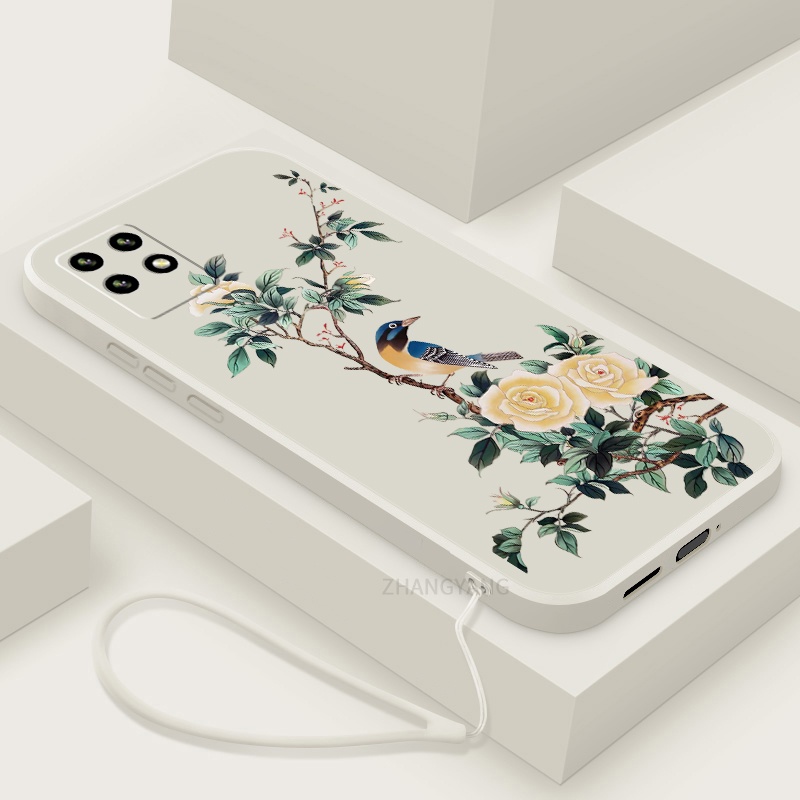 Ốp Điện Thoại TPU Mềm Họa Tiết Hoa Và Chim Có Dây Đeo Cho Realme 8i 7 7 Pro