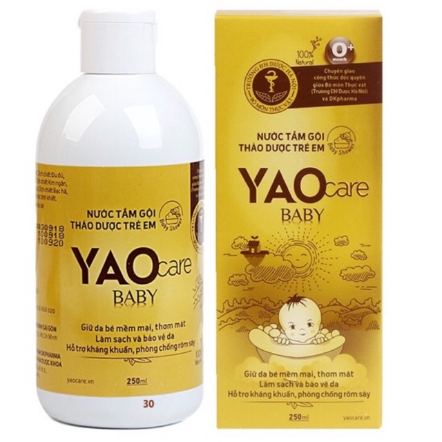 Nước tắm gội trẻ em thảo dược Yao care baby yaocare (giữ da bé mềm mại, thơm mát, sạch và bảo vệ da, ngừa rôm sẩy 250ml