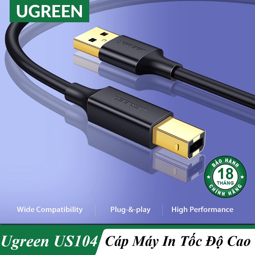 Cáp USB máy in Cao Cấp Ugreen 10350 20847 10351 10352 US135 Chính Hãng Mạ Vàng