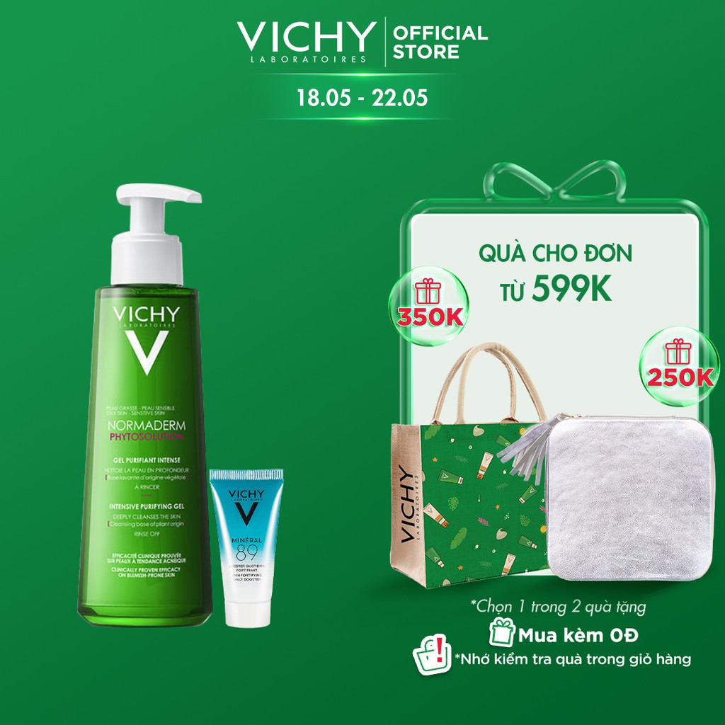 Bộ Gel rửa mặt làm sạch sâu, giảm bã nhờn và se khít lỗ chân lông cho da dầu mụn VICHY Normaderm Phytosolution Gel