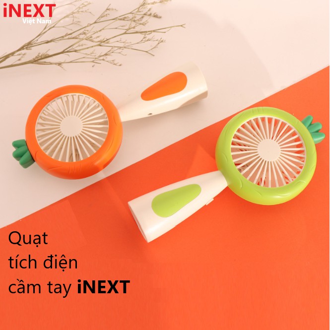 Quạt cầm tay tích điện mini iNEXT để bàn hình quả dứa  cầm 2 mức gió (tặng dây sạc) nhỏ gọn dễ sử dụng