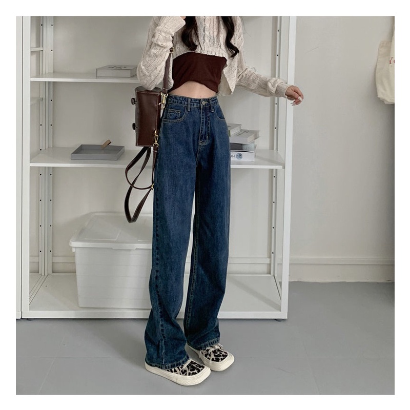 Quần jeans dài ống rộng thời trang cho nữ