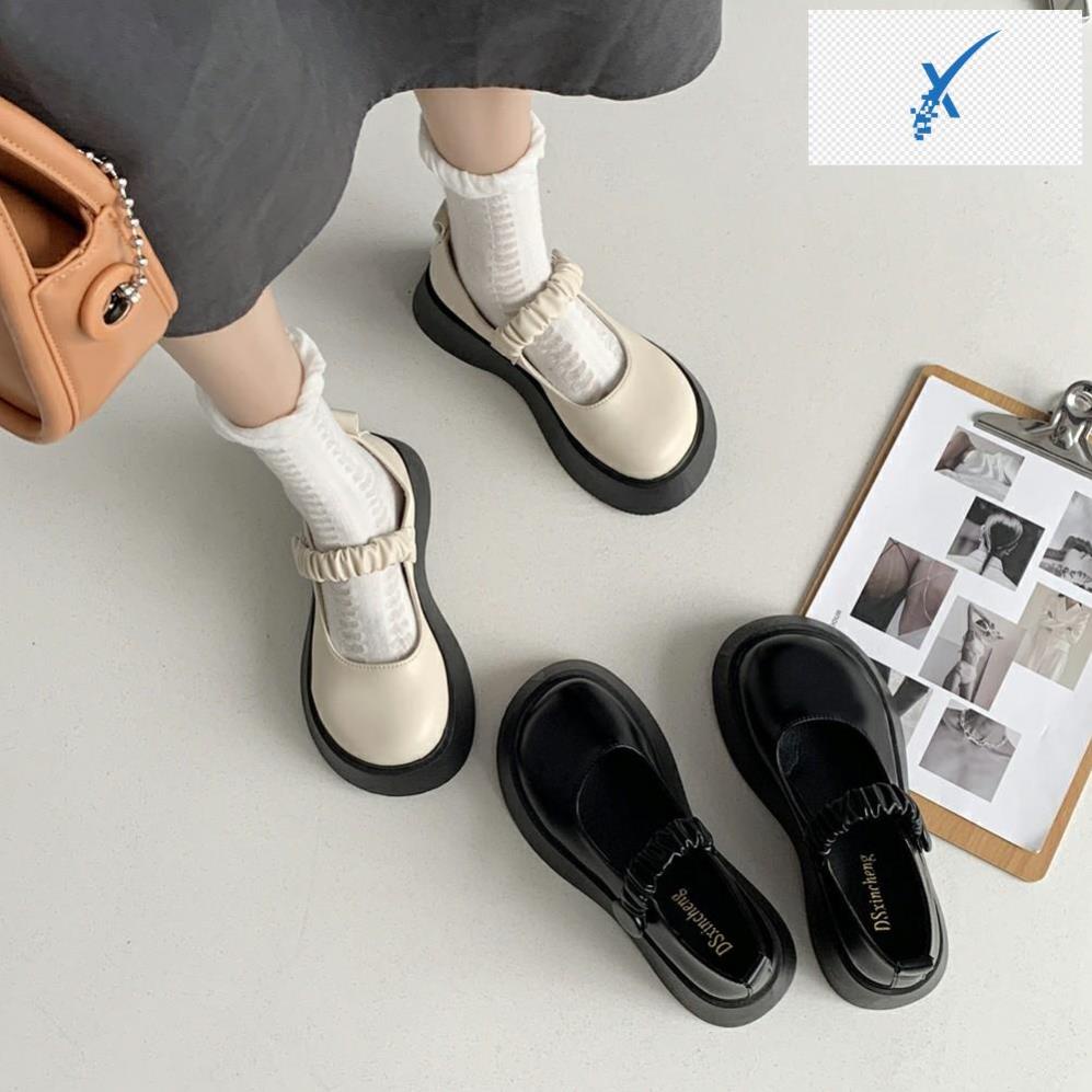Order Giày oxford ulzzang hot trend mũi tròn đế thô 3cm quai ngang basic da nhún bèo lolita