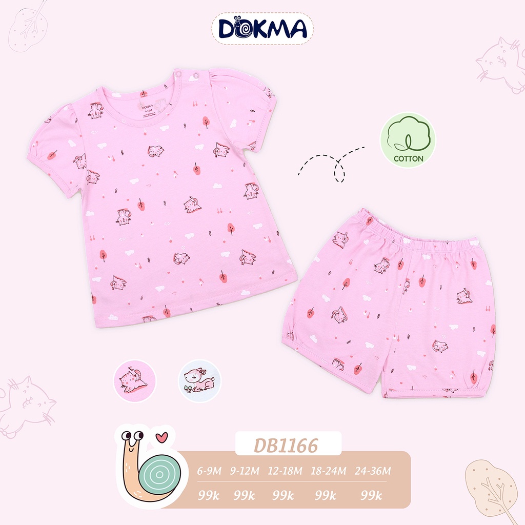 Bộ cộc tay cài vai bé trai bé gái Dokma - chất cotton Mỹ mềm mát, thoáng khí