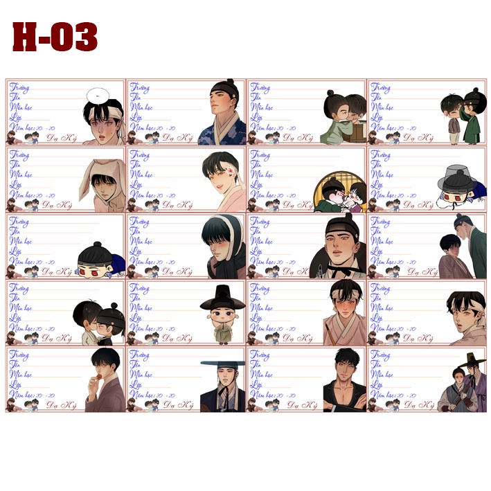 Nhãn vở anime Dạ Ký - set 20 nhãn vở