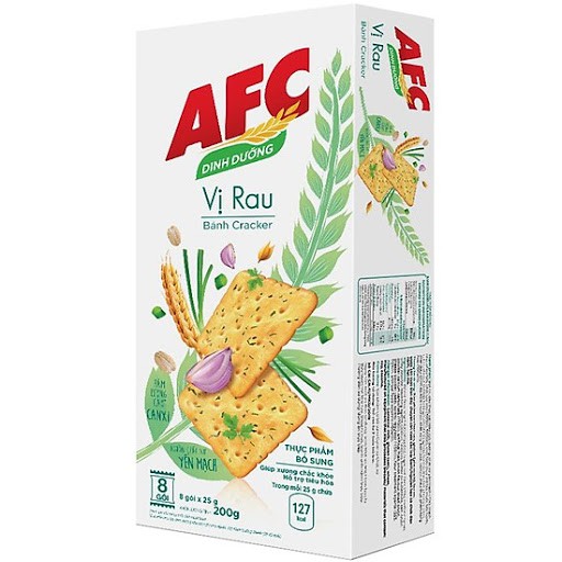 (freeship50k)Bánh Crackers AFC Mặn Vị Rau& Lúa Mì hộp 8 gói 200g