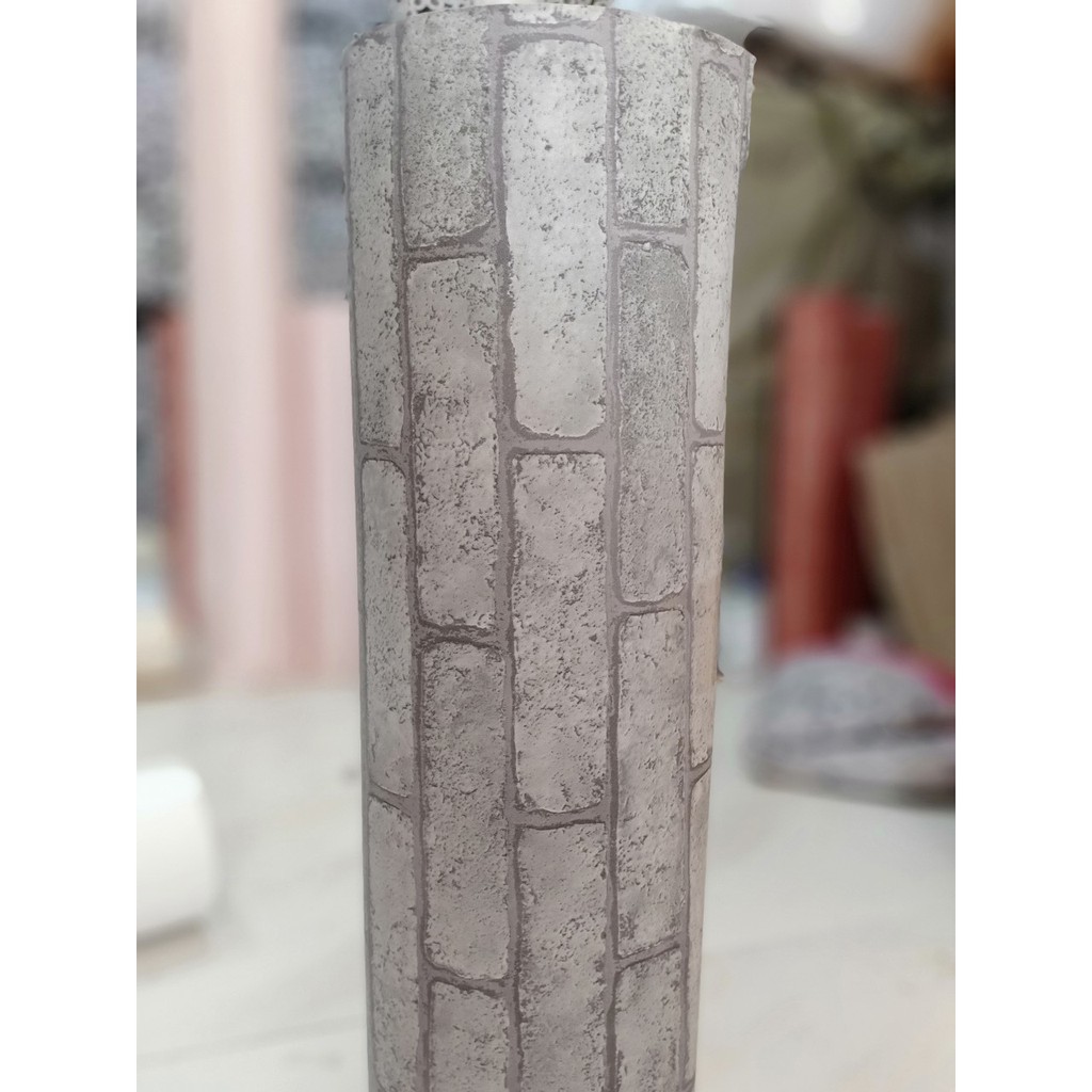 Decal giấy dán tường gạch rêu xám khổ 60cm giấy dày keo sẵn