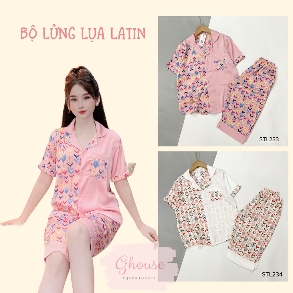 Đồ Ngủ Pijama Lụa Latin Tay Ngắn Quần Lửng Siêu Xinh, Mềm Mịn, Độc Lạ Khó Tìm, Sanh Chảnh Hàn Quốc