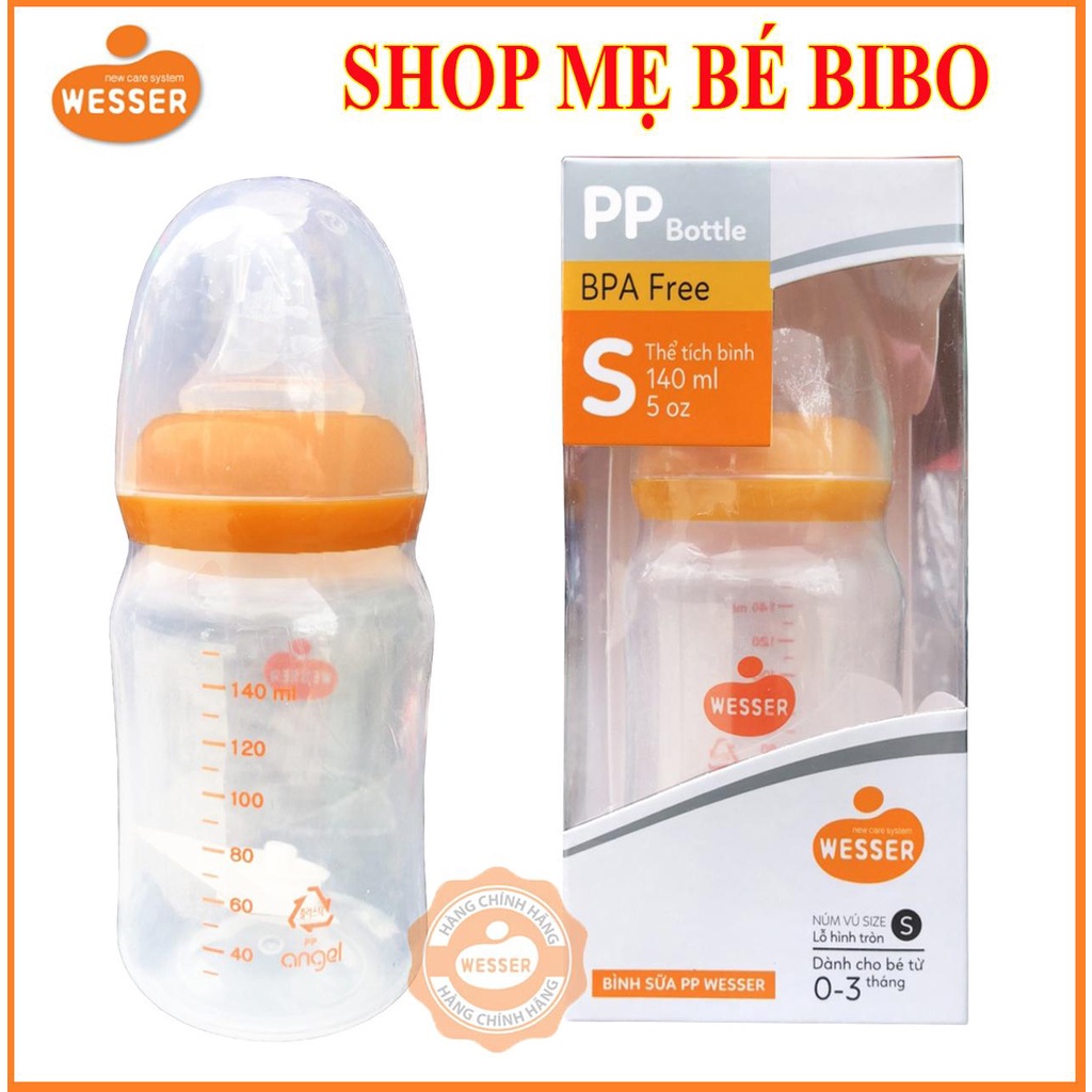 [Mẫu mới] Bình Sữa Wesser Cổ Nhỏ 140 ml, Bình Sữa Cho Bé Bú