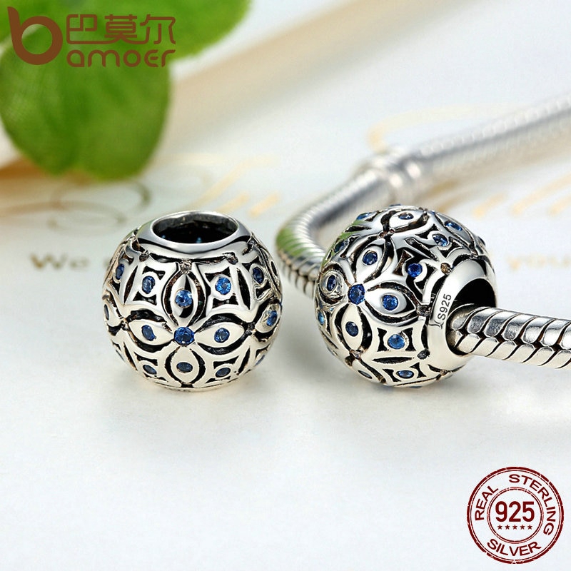 Hạt Xâu Bamoer SCC059 Bằng Chất Liệu Bạc 925 Đính Pha Lê Xanh Độc Đáo Xinh Xắn Cho Nữ