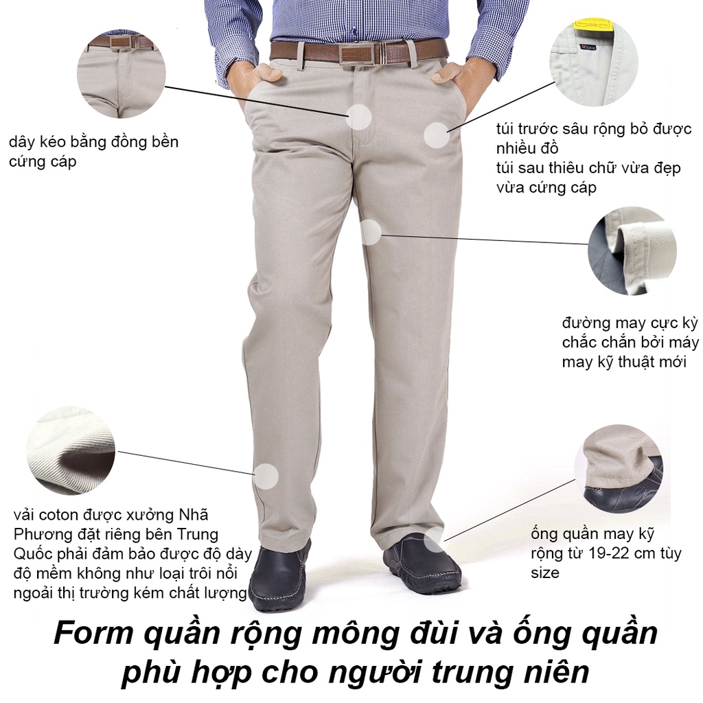 quần kaki nam trung niên ống suông vải cotton dày loại quần dài kaki trung niên form rộng ống suông