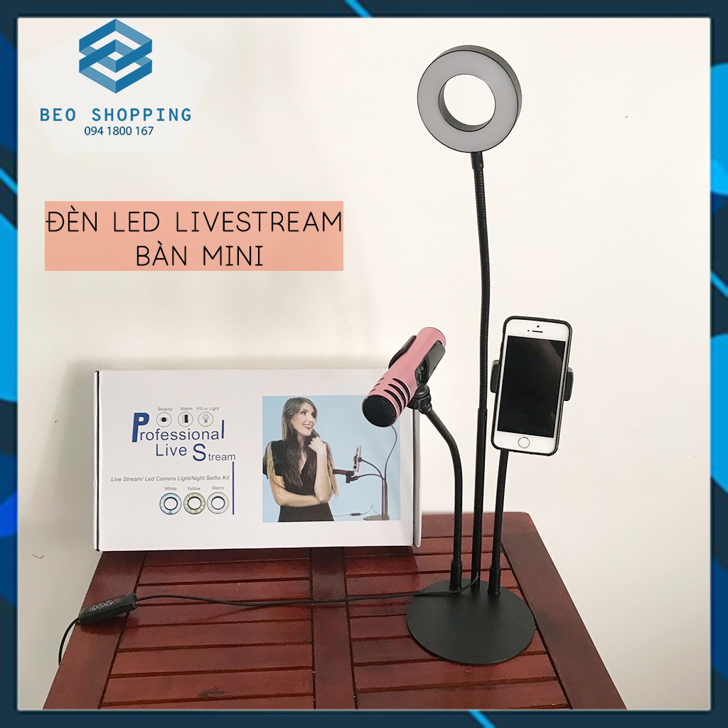 [NOW/GRAB giao] Đèn led livestream, quay tiktok, phóng sự mini để bàn tặng kèm kẹp điện thoại, kẹp mic