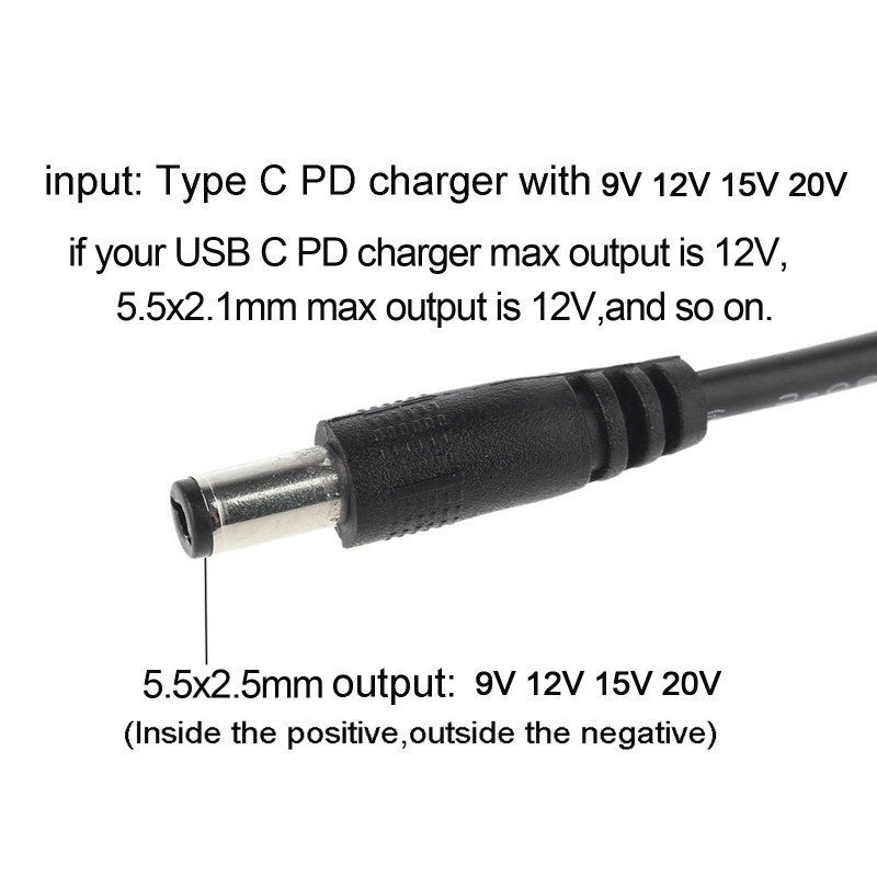 Dây Cáp Chuyển Đổi Usb C Pd Sang 9v 12v 20v 5.5x2.5mm