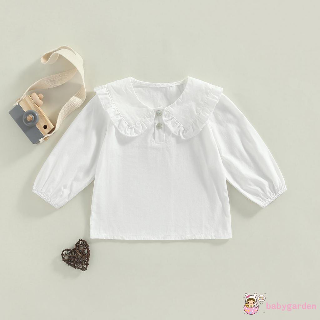 Áo Thun Cổ Búp Bê Tay Dài Màu Trơn Thời Trang Xuân Thu Dành Cho Bé Gái 6 Tháng Tuổi-5 Tuổi