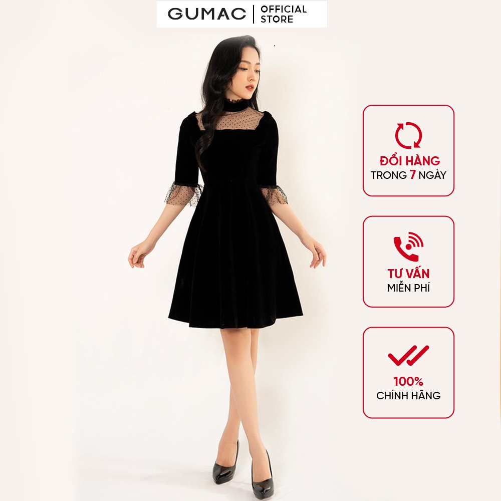Đầm nhung dáng xòe GUMAC DB3224
