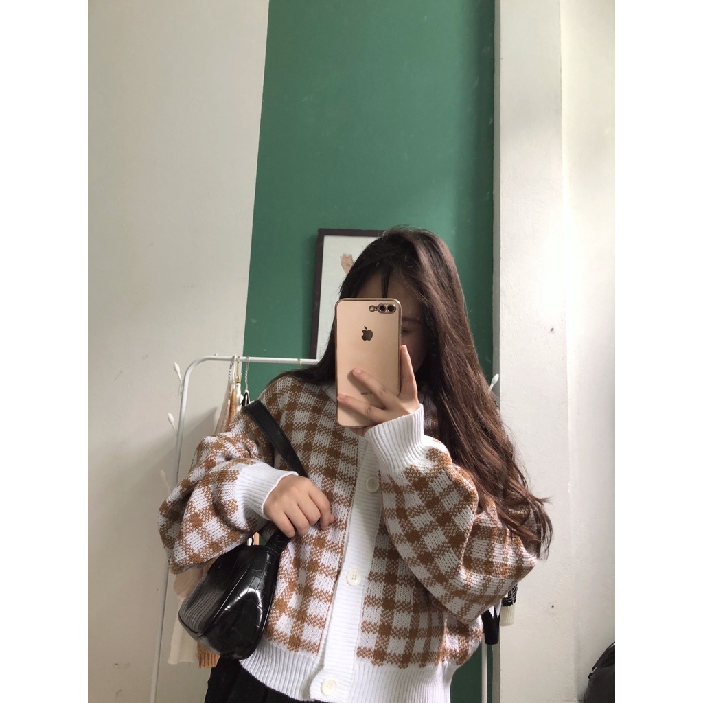 Áo Len Croptop Họa Tiết Caro Cho Nữ 6 Màu Nhà Chic Z