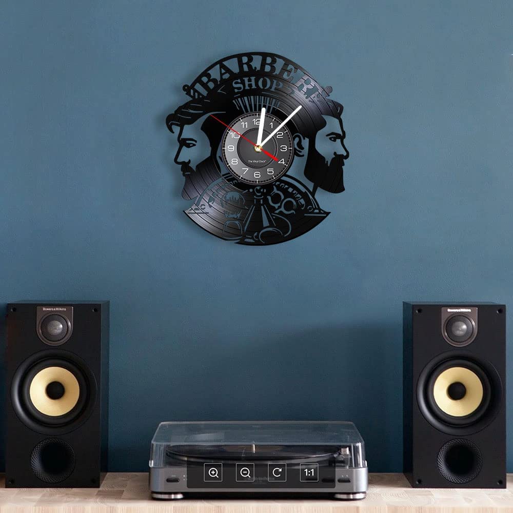 Đồng Hồ LED Vinyl 3D Tích Hợp Máy Cạo Râu Không Gây Tiếng Ồn Tiện Dụng Cho Tiệm Cắt Tóc Nam