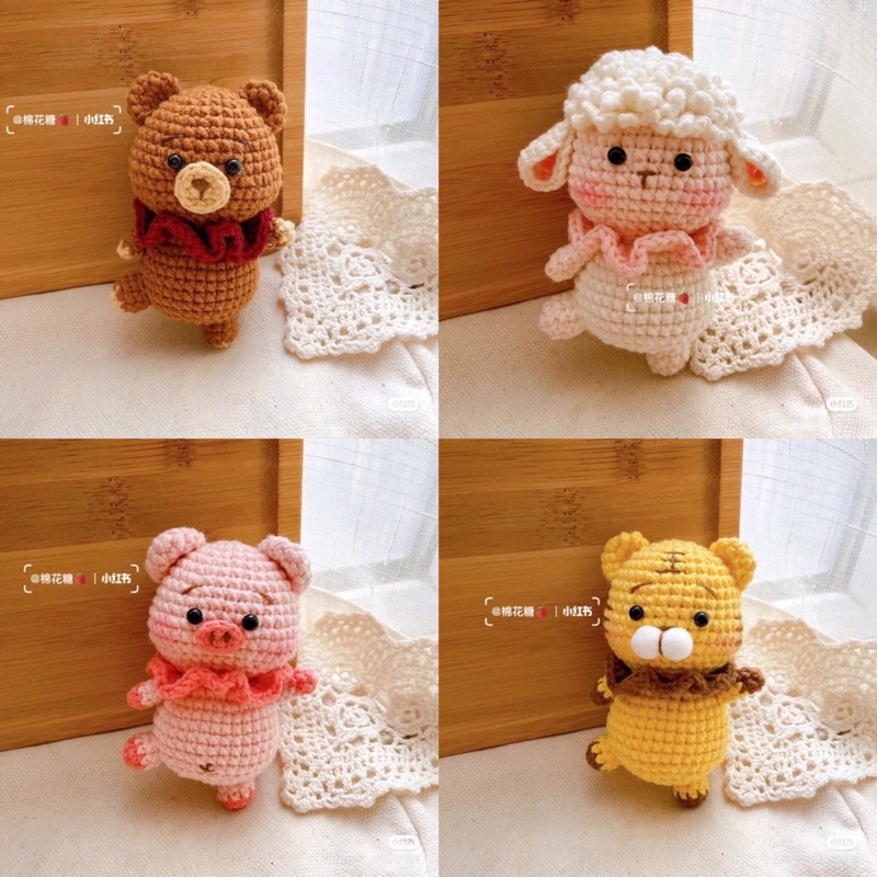 Móc Khoá Gấu/Heo/Cừu/Hổ - Thú Bông Handmade Đan Móc Thủ Công Làm Bằng Tay