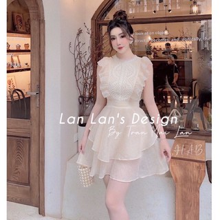 🖤order🖤váy chiffon chấm bèo tầng phối ren ngực🖤a3.7