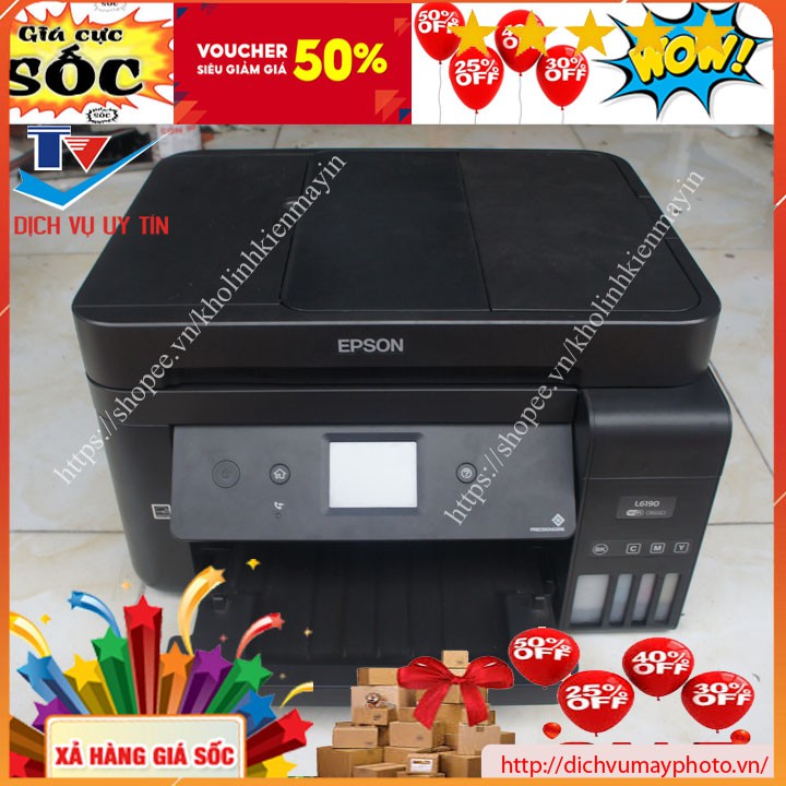 Máy in phun màu cũ đa năng Epson L6190 in 2 mặt tự động có ADF photocopy nhiều tờ scan đẹp máy trên 80% | BigBuy360 - bigbuy360.vn