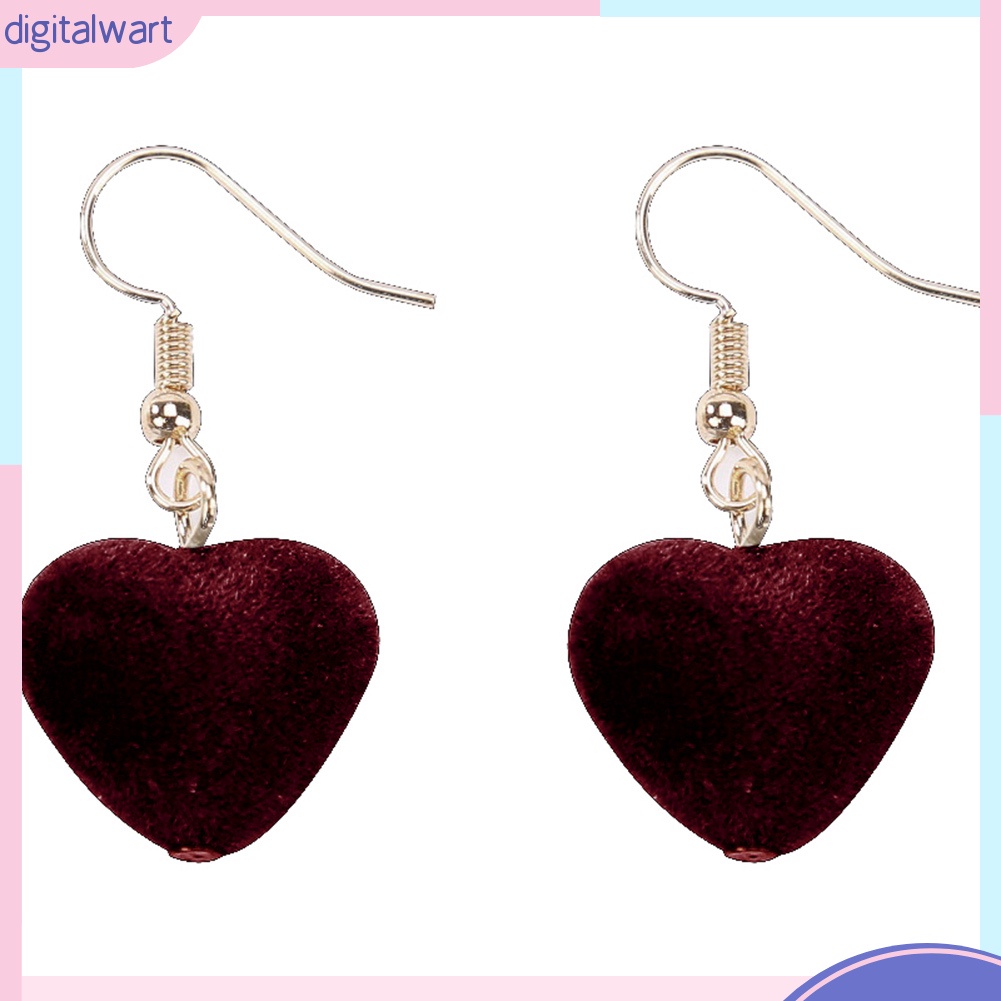 Đôi khuyên tai móc thiết kế hình trái tim chất liệu vải nhung xinh xắn thời trang dành cho nữ