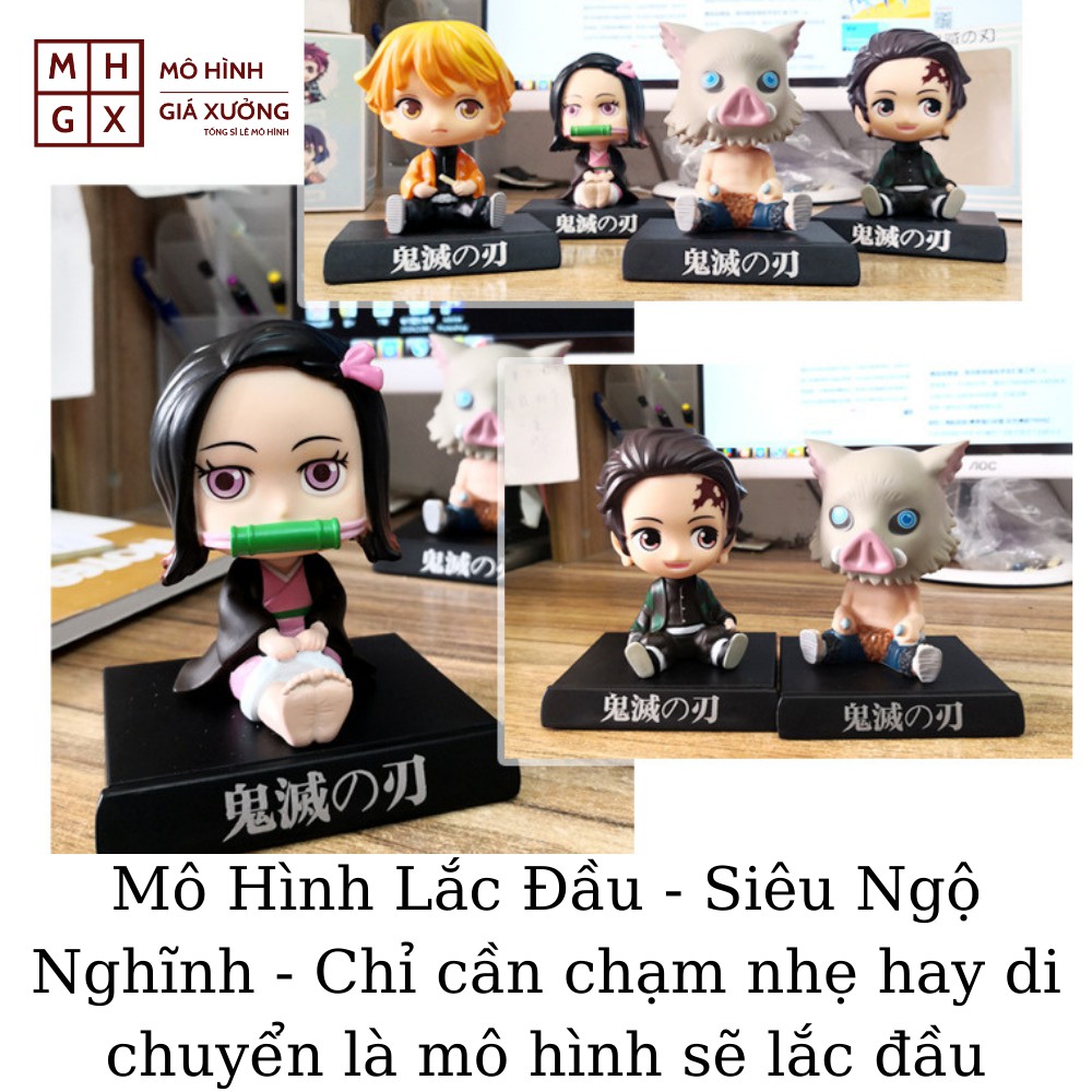 Mô Hình Kimetsu no Yaiba Chibi lắc đầu Kamado Tanjirou ,Hashibira Inosuke, Agatsuma Zenitsu , Kamado Nezuko - Figure