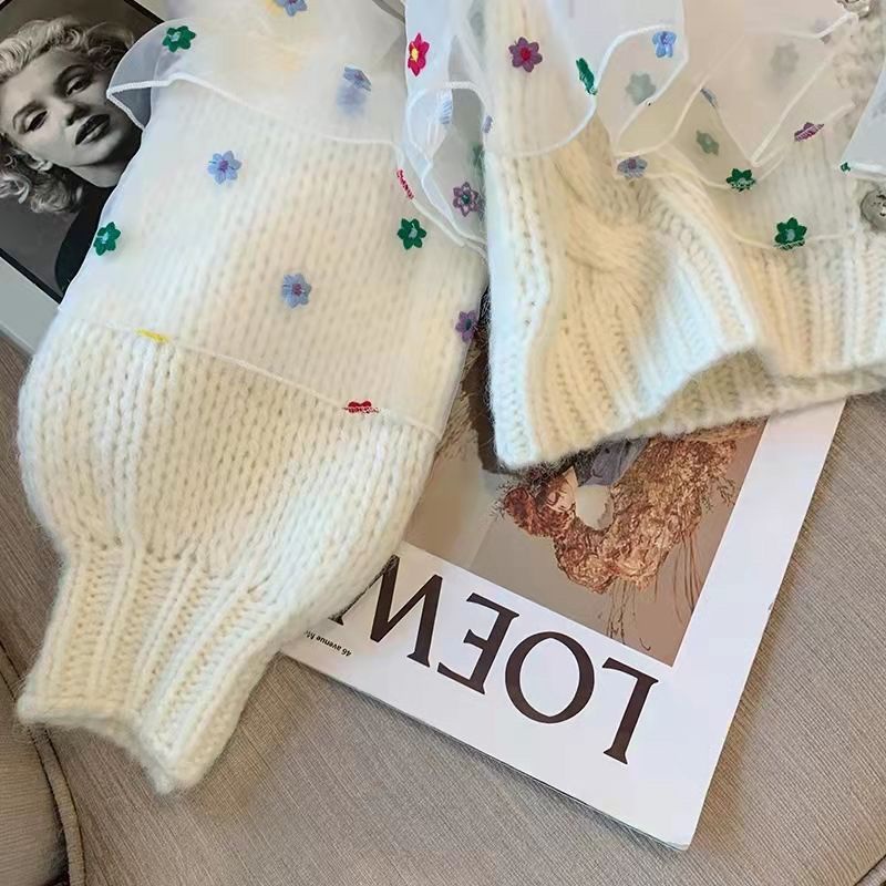 Áo Khoác Cardigan Dệt Kim Phối Lưới Nhiều Màu Sắc Ngọt Ngào Thời Trang Xuân Thu 2022