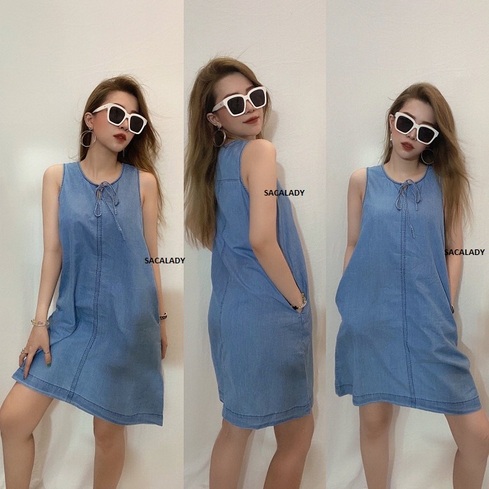 Đầm Jeans DKNY Sát Nách - 3759 (CÓ KÈM SỐ ĐO TỪNG SIZE TRONG MÔ TẢ SP)