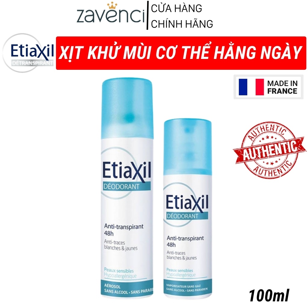 Xịt Khử Mùi ETIAXIL Lăn Khử Mùi Hàng Ngày Déodorant Anti-Transpirant 48h Anti-Traces Blanches &amp; Jaunes (100ml)