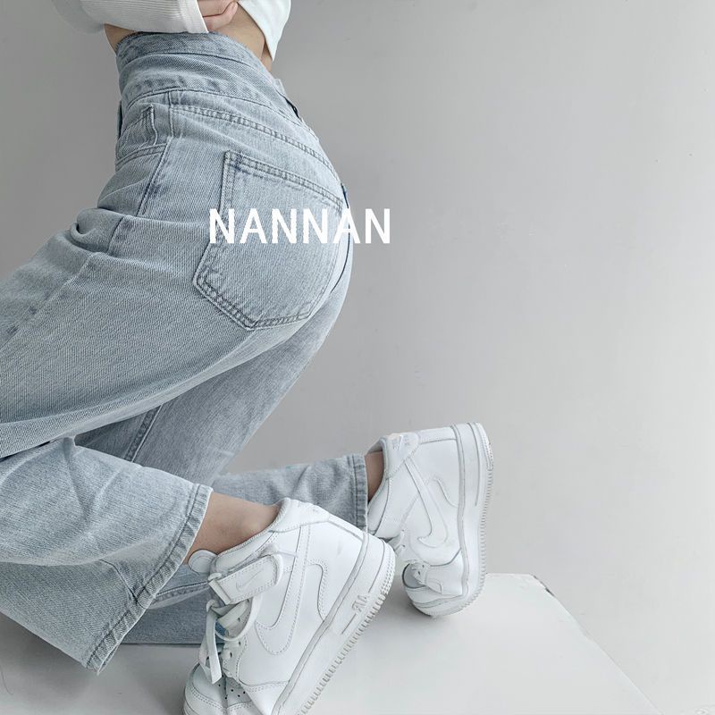 Quần Jean Nữ Cạp Cao Ống Rộng Cài Nút Thời Trang Mới