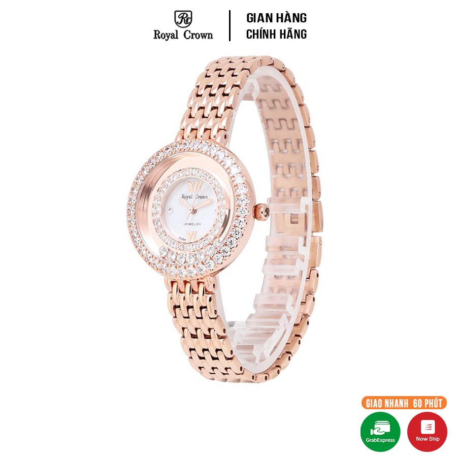 Đồng Hồ Nữ Chính Hãng Royal Crown 3628 dây thép vỏ vàng hồng