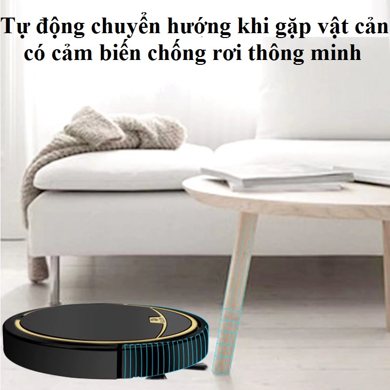 Robot hút bụi lau nhà thông minh điều khiển từ xa qua app có tiếng Việt chống rơi  kèm bình nước gia dụng nội địa Trung
