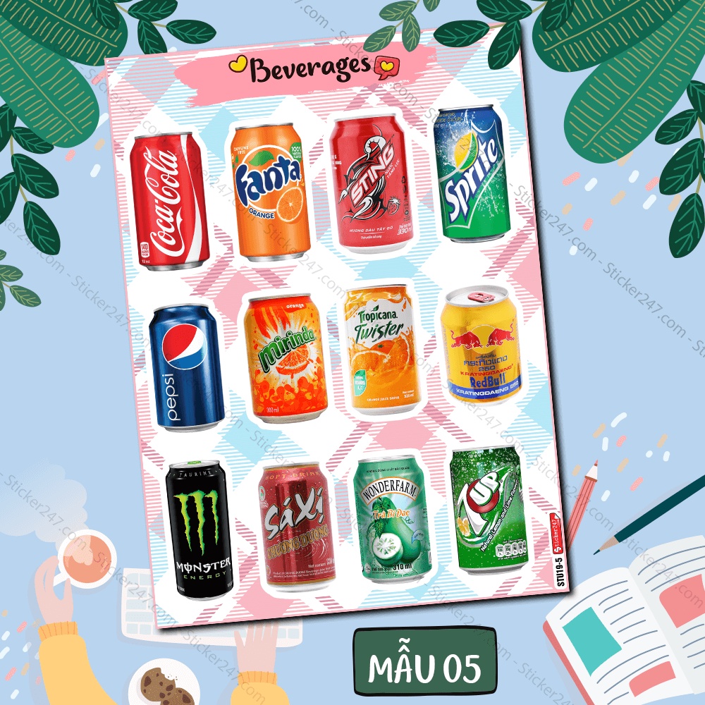 Sticker Nước Uống, Đồ Ăn Dễ Thương Dán Sổ, Bình 🌈𝑭𝒓𝒆𝒆𝒔𝒉𝒊𝒑 Sticker Cute Trang Trí Toploader, Ly Giữ Nhiệt Cute Chống Nước