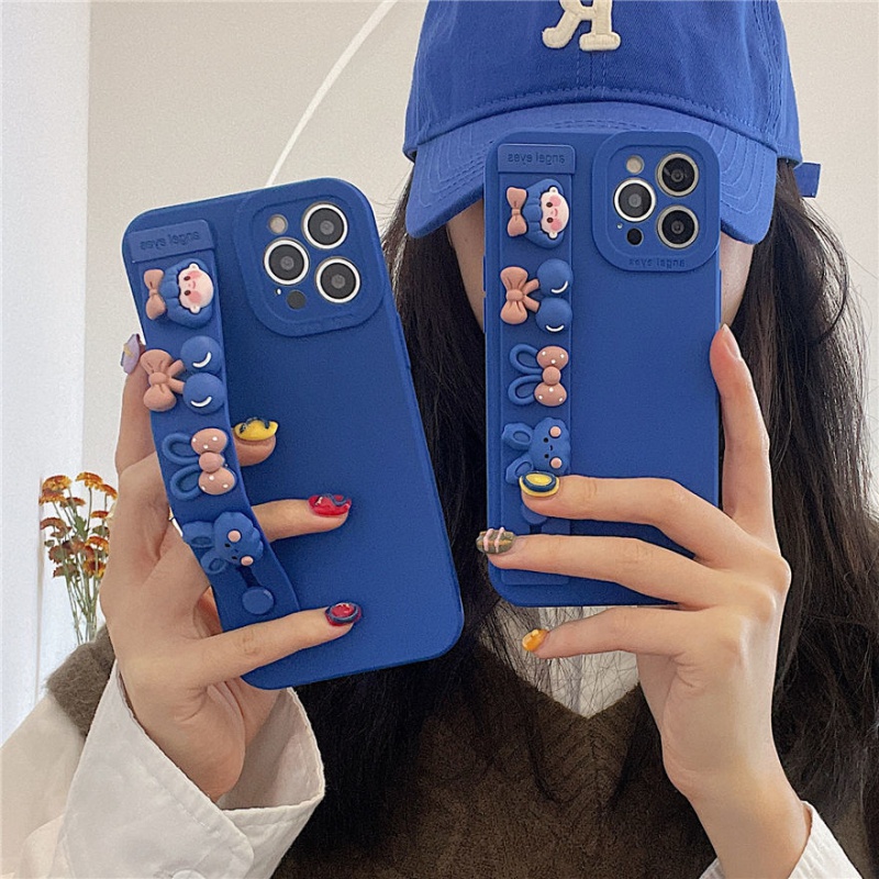 Ốp Điện Thoại Silicon Mềm Hình Klein 3D Có Dây Đeo Tay Chống Rơi Cho iPhone X Xs XR 7 8 Plus 13 Pro Max 11