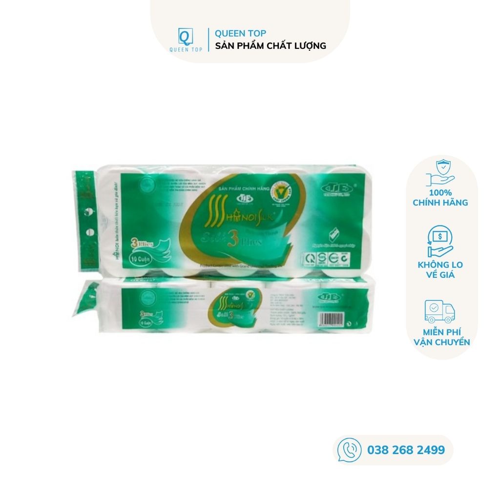 Giấy Vệ Sinh Hà Nội Không Lõi, Có Lõi, 3 Lớp ,10 Cuộn, giấy dai đẹp, không chất tẩy trắng - 𝐐𝐮𝐞𝐞𝐧 𝐓𝐨𝐩