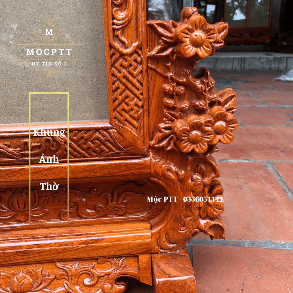 Khung ảnh thờ hoa mai gỗ Hương Đá kích thước ảnh 20 x 30 và 25 x 35 Cm