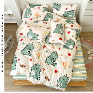 Bộ 4 món vỏ chăn ga gối cotton 3D RU DECOR, miễn phí bo chun drap nệm ga giường theo yêu cầu