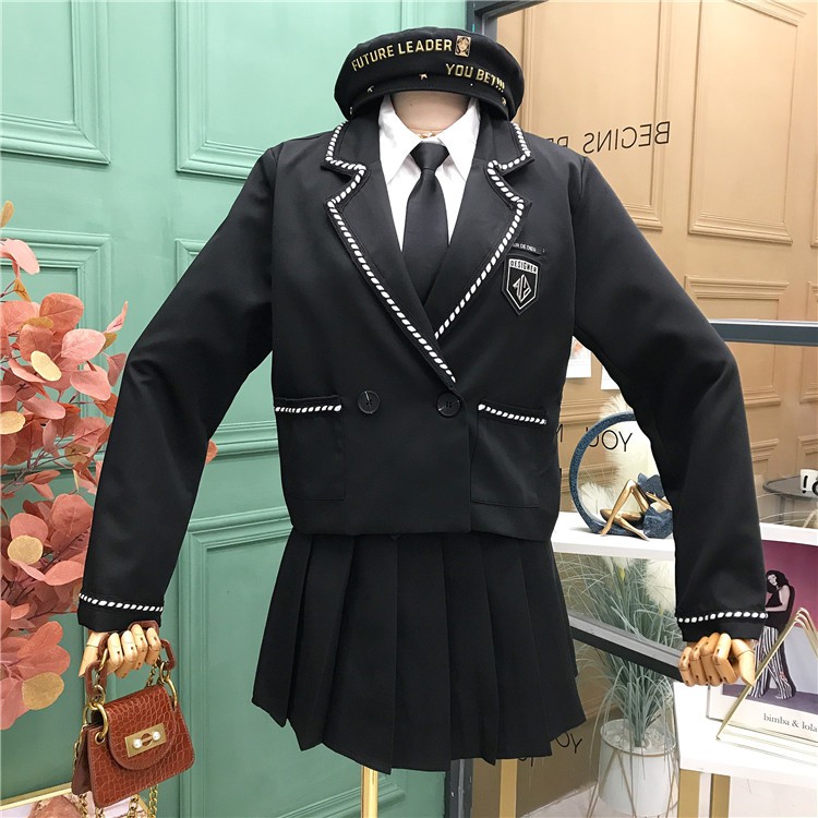 Set ulzzang học sinh áo vest + chân váy xếp ly