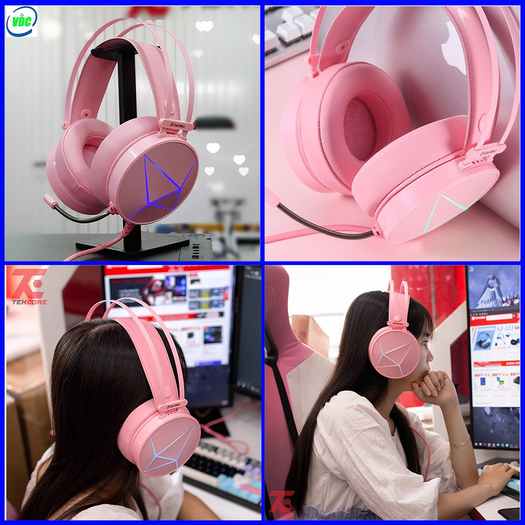 [Mua tặng crush] Tai nghe chơi game DAREU EH722s Âm thanh giả lập 7.1 - Phiên bản màu hồng kute - Bả
