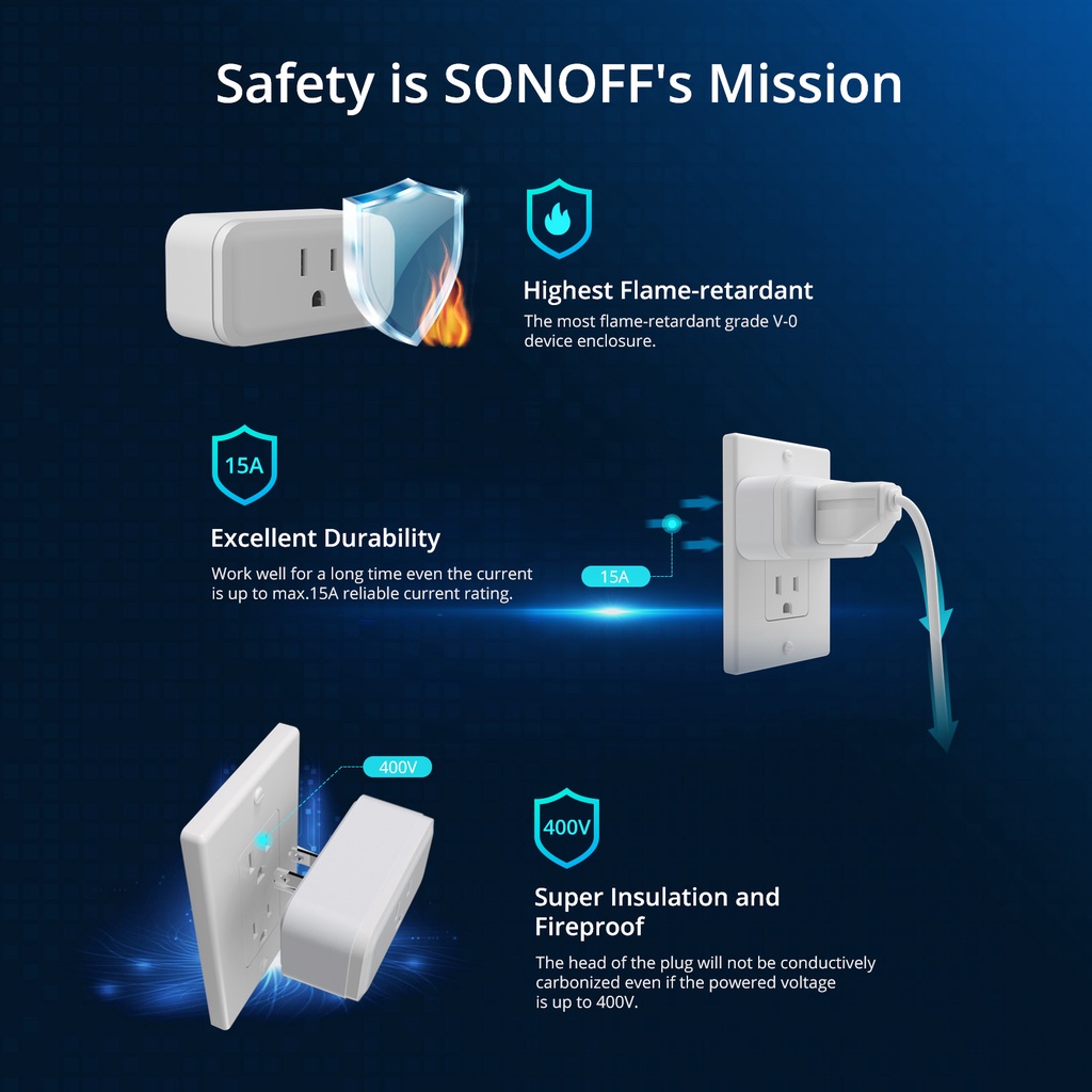 Ổ cắm điện thông minh SONOFF S40/ S40 Lite US 15A kết nối Bluetooth Google điều khiển từ xa