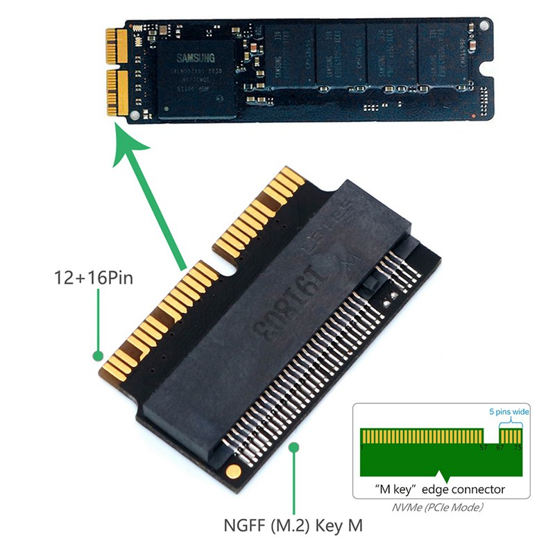 Bộ Chuyển Đổi M.2 Ngff Edi Nvme Ssd 12 + 16pin Cho Macbook 2013-2017 M.2 Nvme Ssd