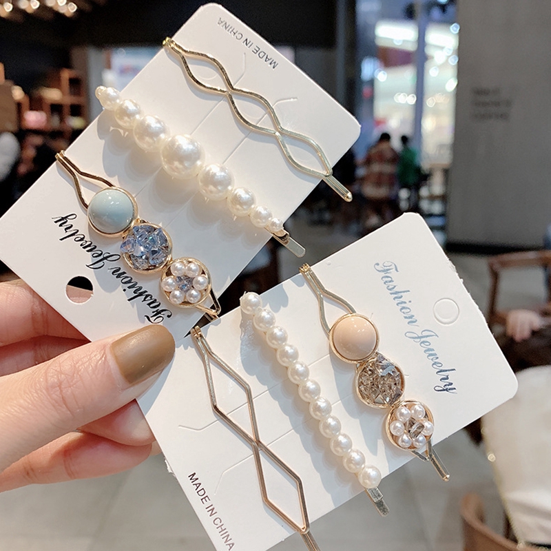 Set 3 kẹp tóc kim loại đính ngọc trai giả thời trang dành cho nữ