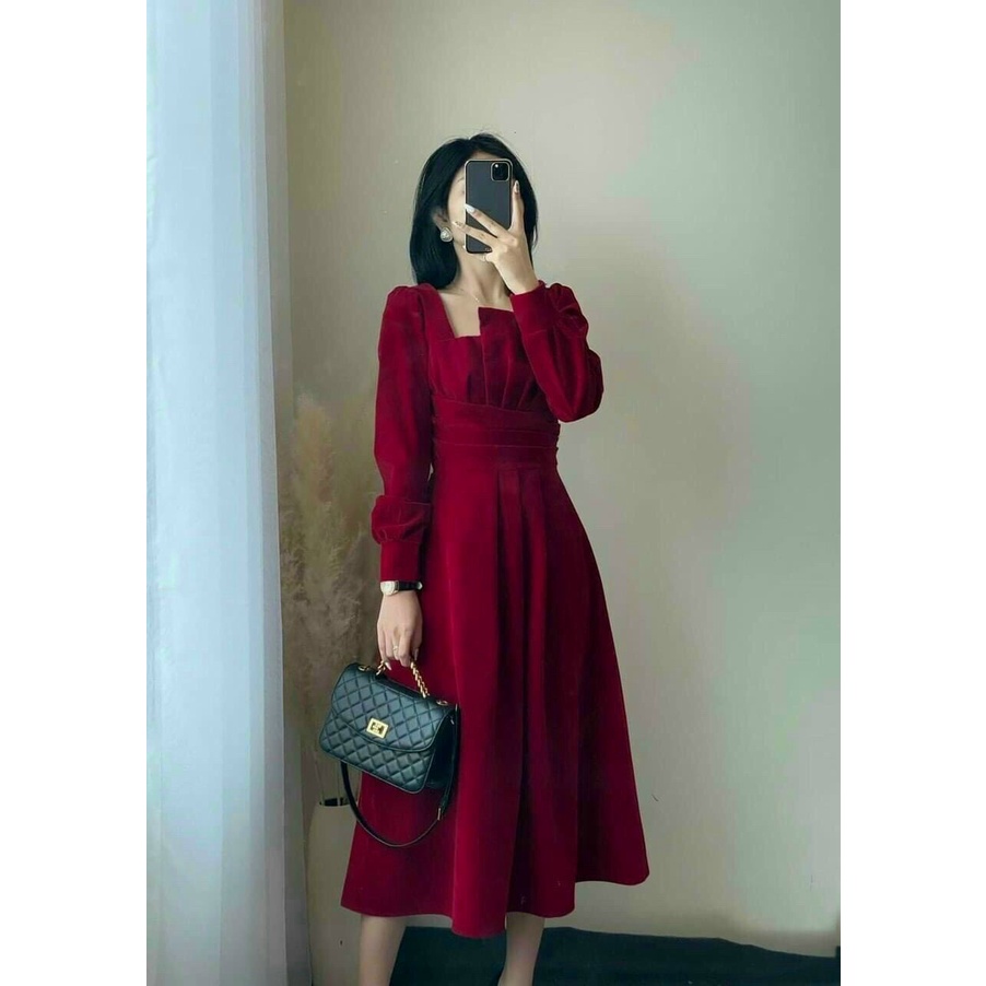 Đầm Umi Tay Dài - Dáng Dài - Màu Trắng Tao Nhã - Màu Đỏ Cực Sang