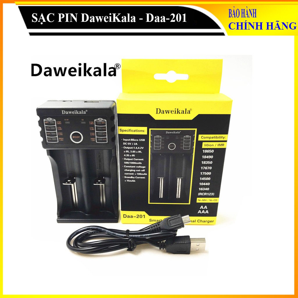 Sạc Pin Đa Năng DaweiKala Daa-201 - bộ sạc thông minh 2 cổng có khả năng đo pin và sạc hầu hết các loại pin Li-ion, Ni-M