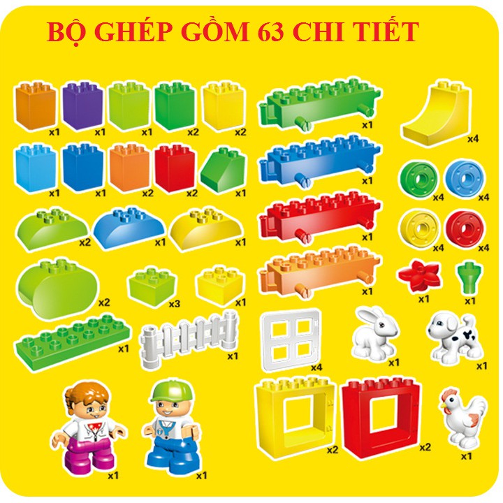 Bộ lắp ghép mô hình tàu hỏa gồm 63 chi tiết bằng nhựa cao cấp đồ chơi cho trẻ em
