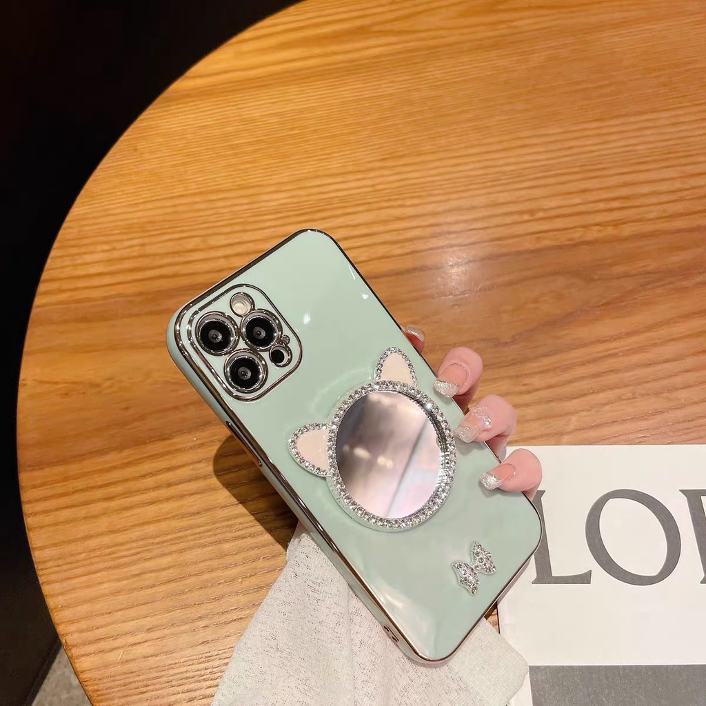 Ốp Điện Thoại Tráng Gương Mạ Điện Hình Tai Mèo Cho iphone 12 pro max 11 pro max xs max xr x 7 8 plus