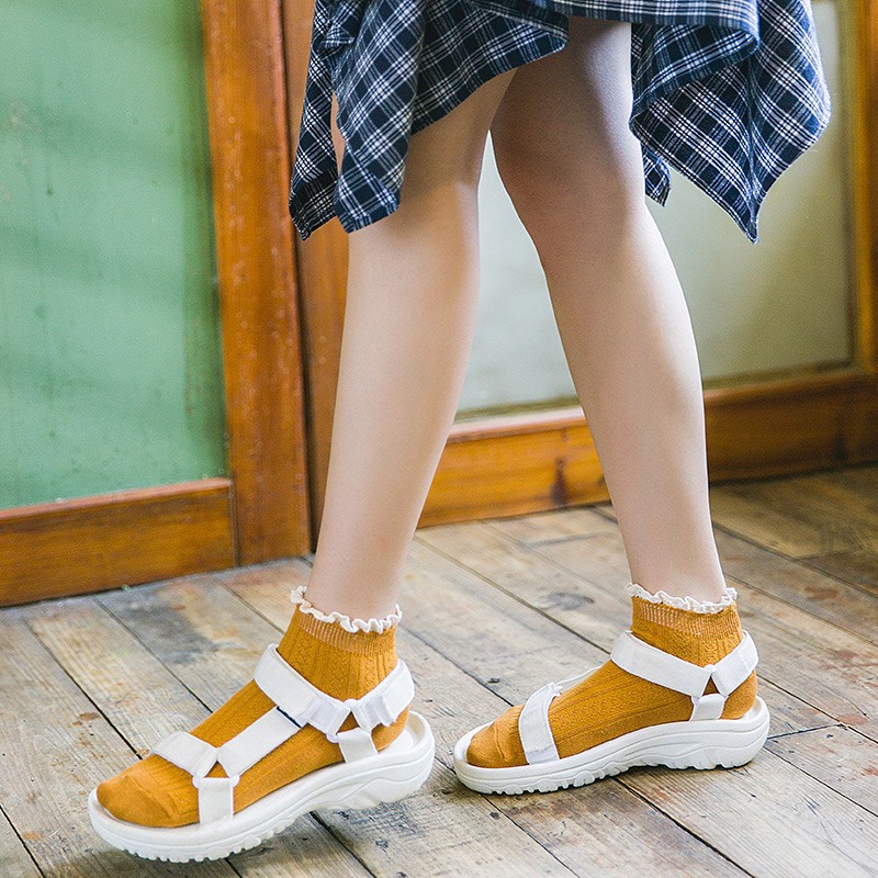 [MẪU MỚI] Tất,vớ nữ len gân viền bèo tiểu thư, dáng dễ thương xinh xắn