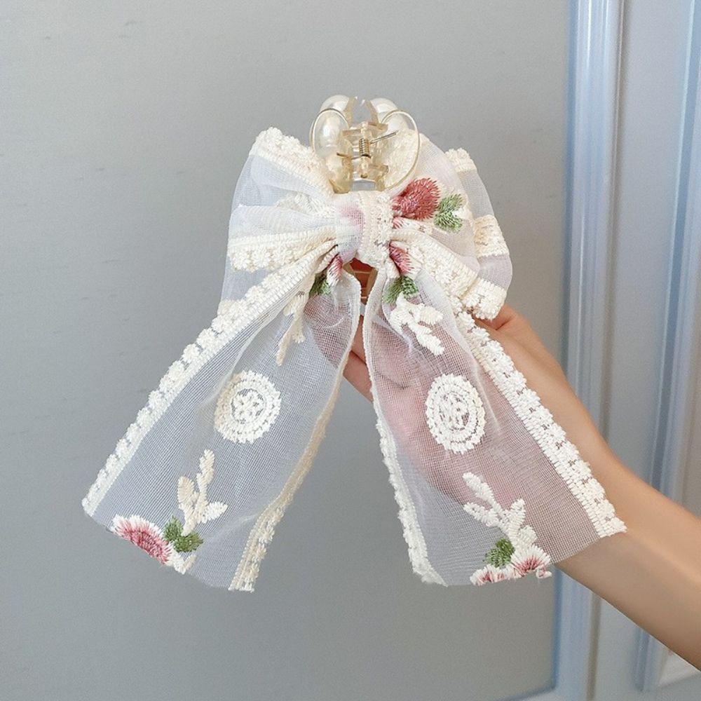 BACK2LIFE Kẹp Tóc Càng Cua Đính Nơ Vải Lưới Ren Hoa Kiểu Hàn Quốc 2life